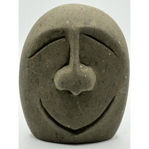 Hand Carved Stone Face Sculpture Double-Sided Abstract Art
